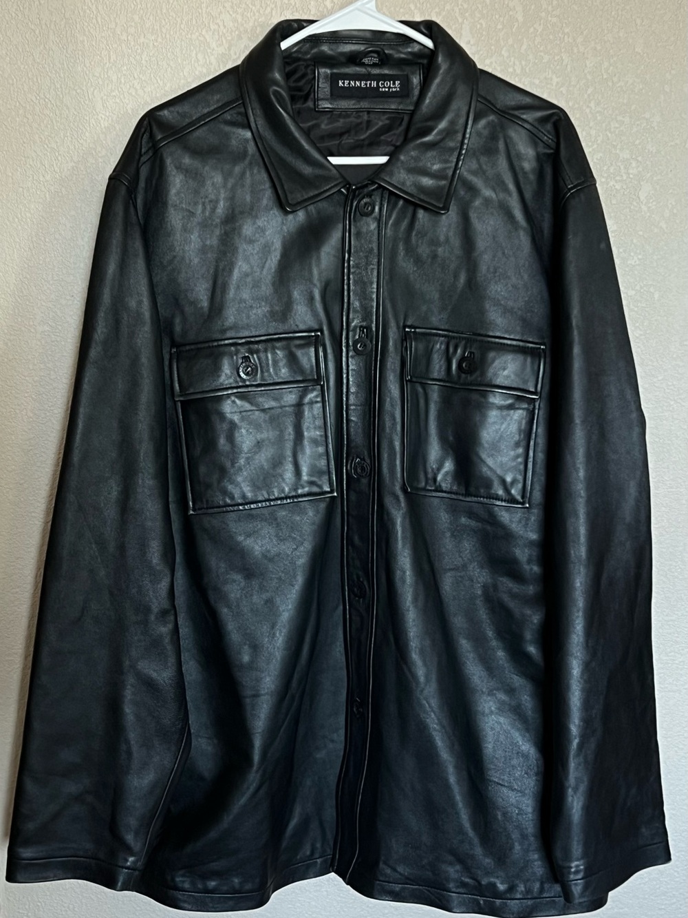 Kenneth Cole Black Leather Button-Front Jacket